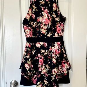 French Atmosphere Floral Mini Dress/Romper - Black and Pink